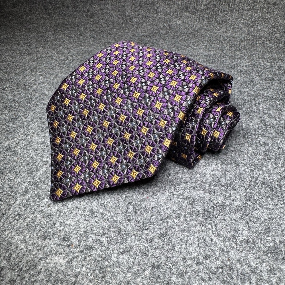 JZ Richards‎ 100% Silk Tie Mens Classic Gallery Purple Floral Geometric USA